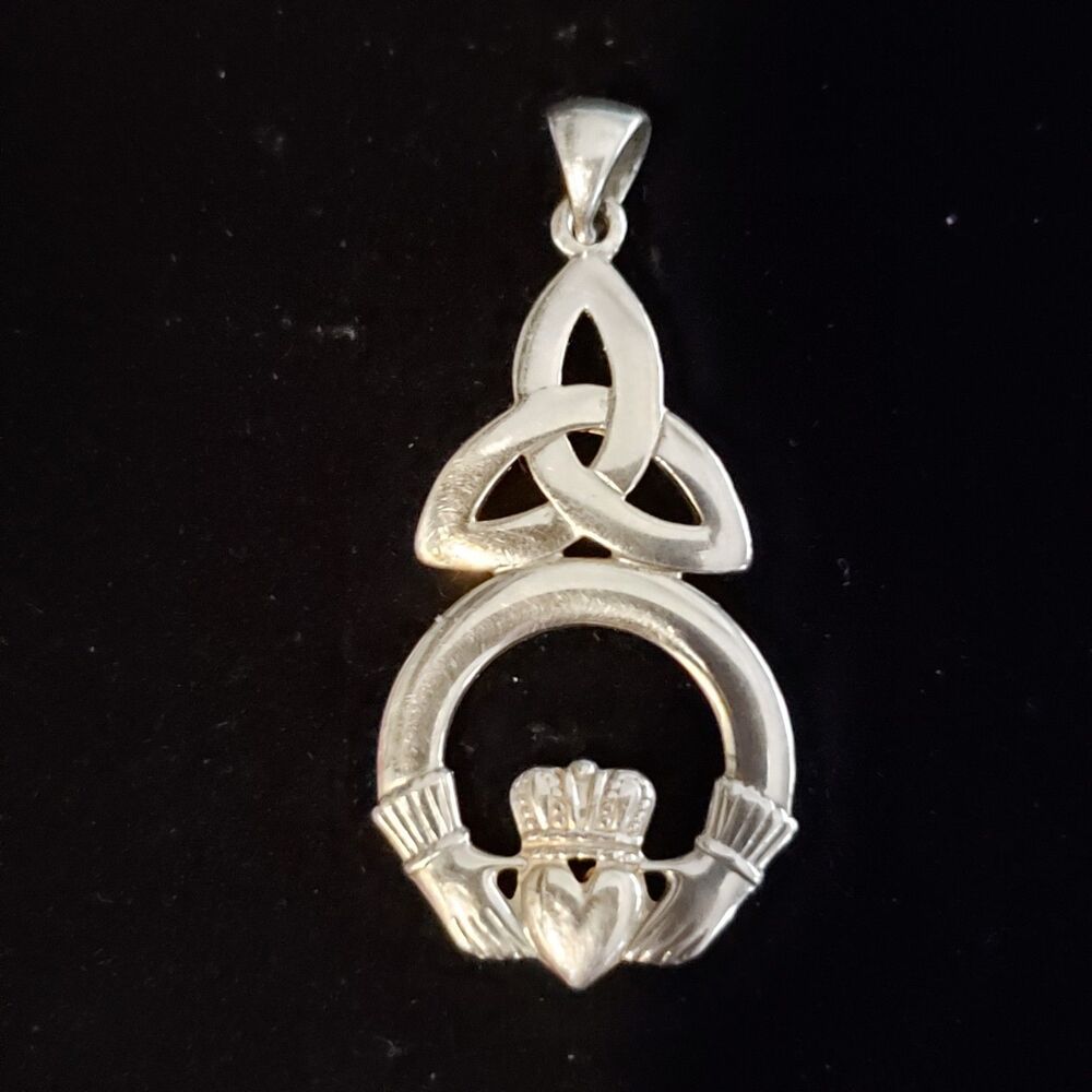 Vintage Sterling Silver Celtic Knot Claddagh Pendant for Necklace STAMPED